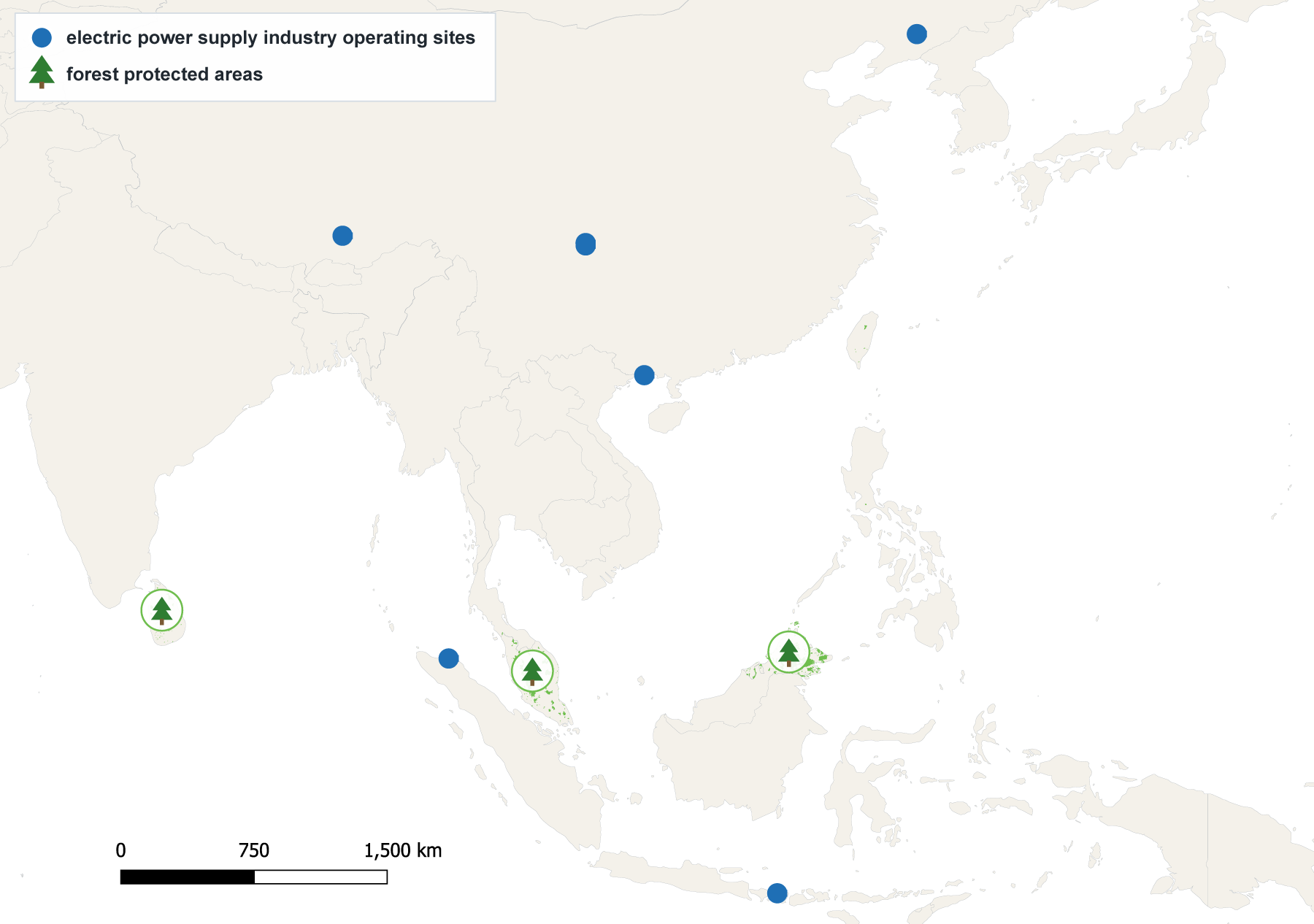 Map of KGI Life's overseas investee operating sites in Asia and forest protection areas