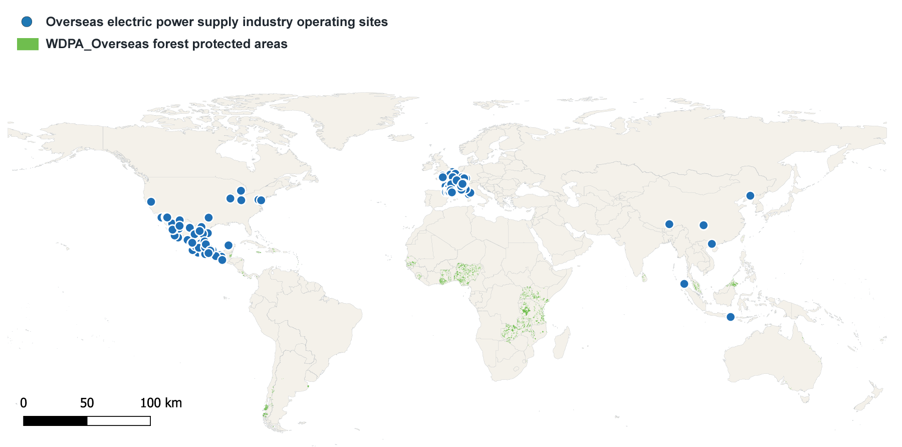 Global map of KGI Life's overseas investee operating sites and forest protection areas